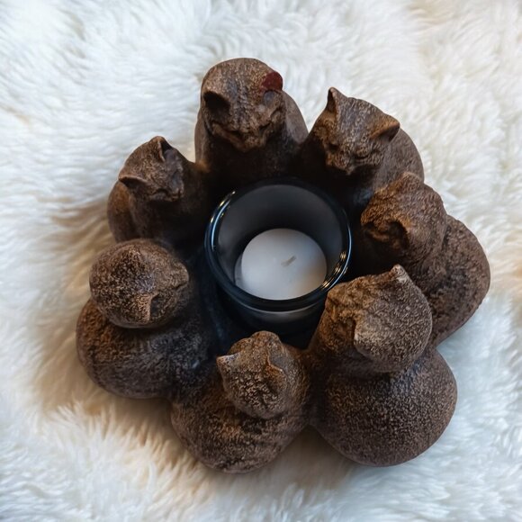 Windstone Editions Circle of Cats Candle Holder Mineral Stone VTG Collectible - Picture 7 of 15
